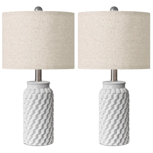 Alt view image 7 of 7 - 20.5" White Modern Ceramic Bedside Lamps Set of 2, Small Table Lamp for Bedroom Decor Farmhouse Nightstand Lamp for Living Room Office