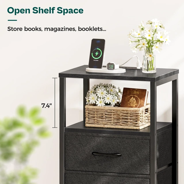 Alt view image 5 of 6 - Nightstands Set of 2, End Tables with Charging Station, Side Table
Side Tables with Fabric Drawers, Bedside Tables with USB Ports and Outlets, Night Stands for Bedroom, Black