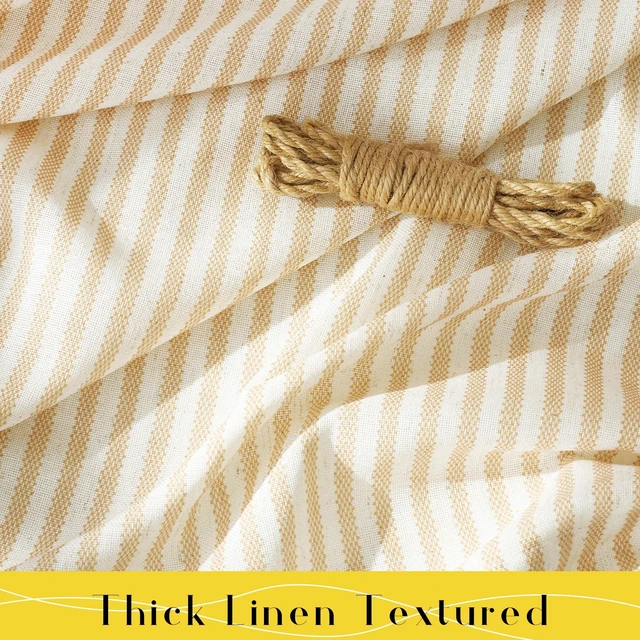 Alt view image 5 of 7 - Tie Top Cream Yellow Window Curtains for Bedroom 2 Panels, W52xL84
Striped Print Thick Linen Blend Light Filtering Window Treatments DIY Crafted Privacy for Kids Room/Nursery/Bedroom