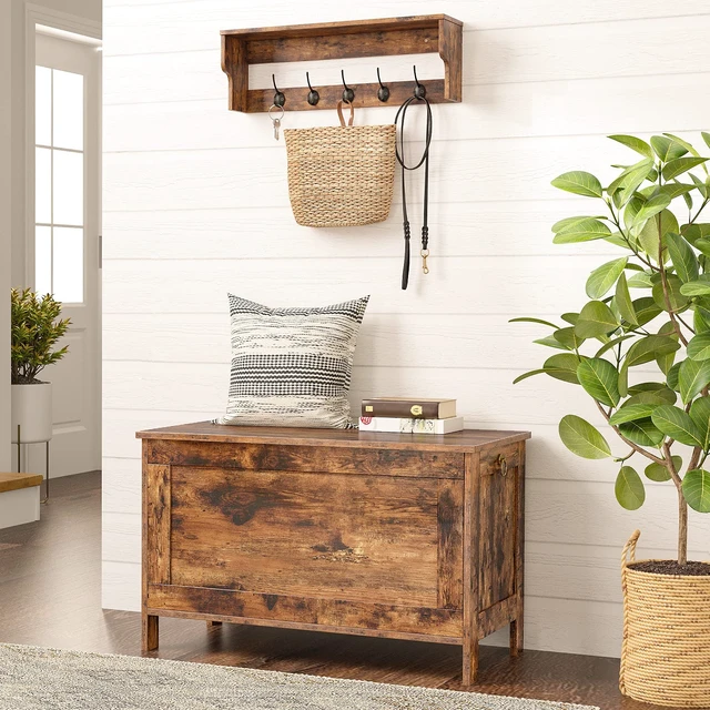 Alt view image 6 of 7 - oy Box, Retro Wooden Look Storage Chest with Safety Hinge, Entryway Storage Bench Supports 330 lb, 29.9 x 15.7 x 18.9 Inches Toy Chest Organizer, Easy Assembly (Rustic Brown) BF75CW01G2