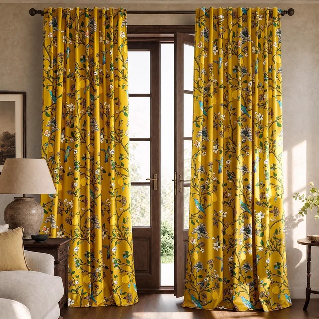 Main image of Yellow Vintage Velvet Floral Curtains 96 inches for Living Room
Whimsical Luxury Victorian Botanical,2 Panels, Mid Century Art Deco,Anthropologie,Window Drapes for Bedroom,Funky Unique