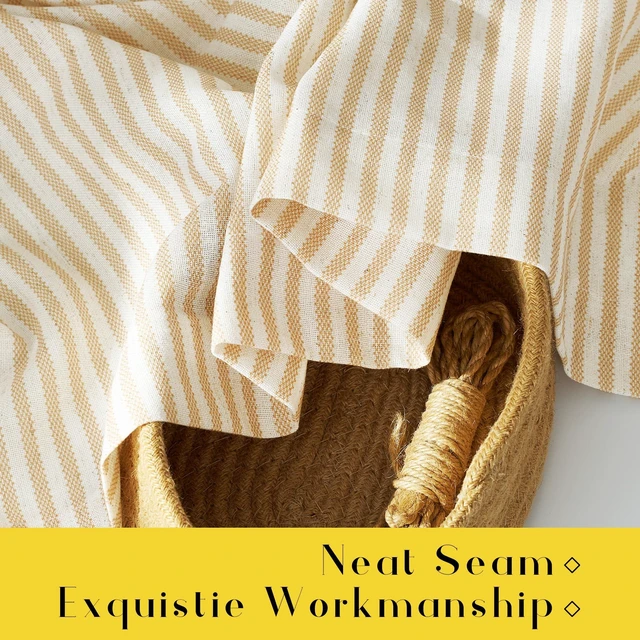 Alt view image 6 of 7 - Tie Top Cream Yellow Window Curtains for Bedroom 2 Panels, W52xL84
Striped Print Thick Linen Blend Light Filtering Window Treatments DIY Crafted Privacy for Kids Room/Nursery/Bedroom