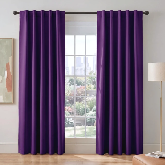 Main image of Purple Blackout Curtains for Bedroom 2 Panels Set
Dark Purple Room Decor, Thermal Insulated Solid Back Tab Window Drapes for Living Room, W 42 x L 84 inch