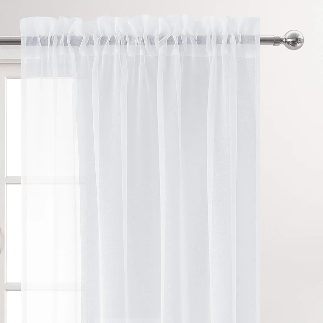 Alt view image 2 of 7 - White Sheer Curtains 63 Inch Long for Living Room Rod Pocket 2 Panels
Light Filtering Voile Drapes for Bedroom/Living Room Airy Lightweight Elegant Window Treatments, 52" W x 63" L