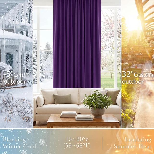 Alt view image 3 of 7 - Purple Blackout Curtains for Bedroom 2 Panels Set
Dark Purple Room Decor, Thermal Insulated Solid Back Tab Window Drapes for Living Room, W 42 x L 84 inch