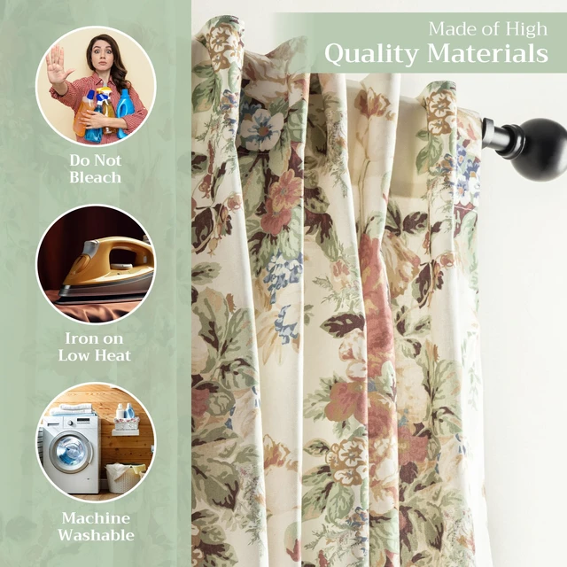 Alt view image 2 of 7 - Hermine Curtains for Living Room 100% Cotton 50"x84" (Pack of 2)
84 inches long Light Filtering Curtains for Windows Bedroom with Rod and Loop Pockets - Abbeville