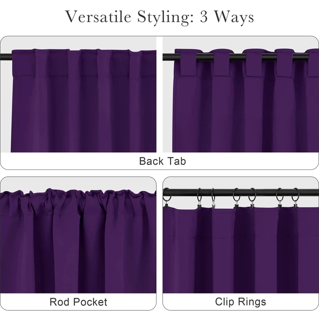 Alt view image 4 of 7 - Purple Blackout Curtains for Bedroom 2 Panels Set
Dark Purple Room Decor, Thermal Insulated Solid Back Tab Window Drapes for Living Room, W 42 x L 84 inch