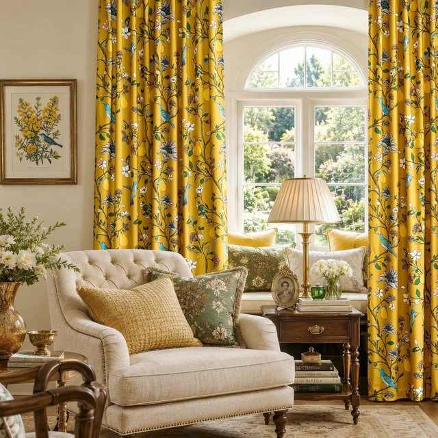 Alt view image 5 of 7 - Yellow Vintage Velvet Floral Curtains 96 inches for Living Room
Whimsical Luxury Victorian Botanical,2 Panels, Mid Century Art Deco,Anthropologie,Window Drapes for Bedroom,Funky Unique