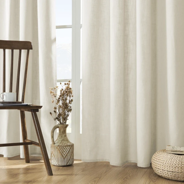 Main image of Curtains, 108 Inches Long, 2 Panels Set, Farmhouse Drapes for Living Room, Semi-Blackout, Linen-Polyester, Ivory on Linen, Rod Pocket