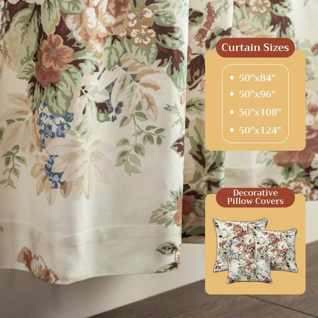 Alt view image 3 of 7 - Hermine Curtains for Living Room 100% Cotton 50"x84" (Pack of 2)
84 inches long Light Filtering Curtains for Windows Bedroom with Rod and Loop Pockets - Abbeville