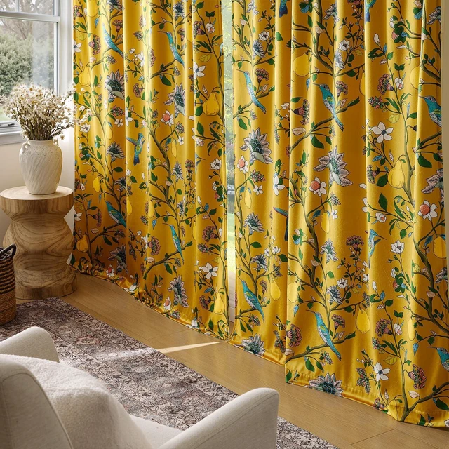Alt view image 6 of 7 - Yellow Vintage Velvet Floral Curtains 96 inches for Living Room
Whimsical Luxury Victorian Botanical,2 Panels, Mid Century Art Deco,Anthropologie,Window Drapes for Bedroom,Funky Unique