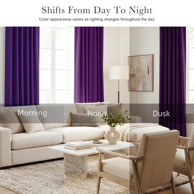 Alt view image 5 of 7 - Purple Blackout Curtains for Bedroom 2 Panels Set
Dark Purple Room Decor, Thermal Insulated Solid Back Tab Window Drapes for Living Room, W 42 x L 84 inch