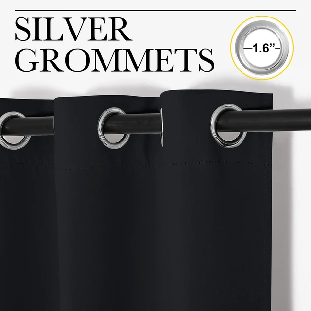 Alt view image 3 of 7 - Black Out Curtains for Bedroom Living Room 80 Inches Long, 2 Panels, 52" W, Black, 3 Pass Microfiber Noise Reducing Thermal Insulated Solid Ring Top Blackout Window Drapes