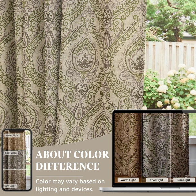 Alt view image 5 of 7 - jinchan Sage Green Damask Curtains 63 Inch Room Darkening Grommet 2 Panels
Blackout darpes, vintage, floral, medallion print, linen textured, thermal insulated, bedroom, living room, window treatment