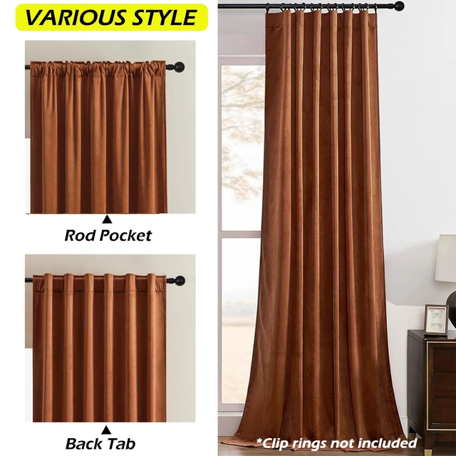 Alt view image 2 of 6 - urnt Orange Blackout Back Tab Velvet Curtains 52x84 inches 2Pcs
Thermal Insulated, Super Soft, Luxury Home Decor, Rod Pocket&Back Tab Window Panels Drapes, Room Darkening,Privacy Protected