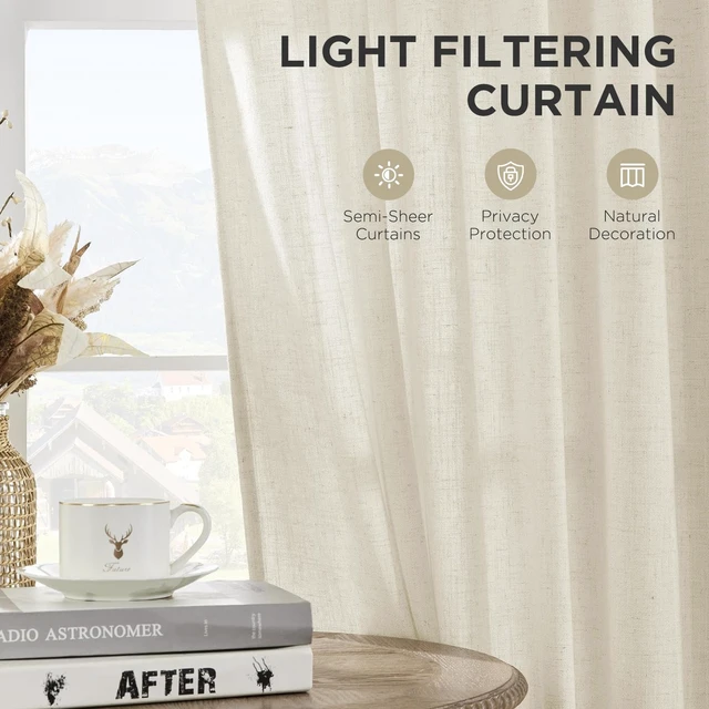 Alt view image 3 of 7 - Curtains, 108 Inches Long, 2 Panels Set, Farmhouse Drapes for Living Room, Semi-Blackout, Linen-Polyester, Ivory on Linen, Rod Pocket