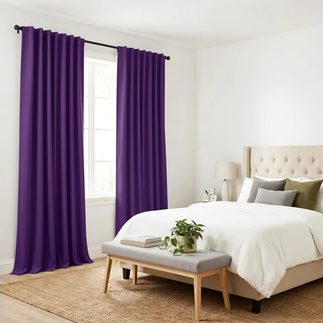 Alt view image 6 of 7 - Purple Blackout Curtains for Bedroom 2 Panels Set
Dark Purple Room Decor, Thermal Insulated Solid Back Tab Window Drapes for Living Room, W 42 x L 84 inch