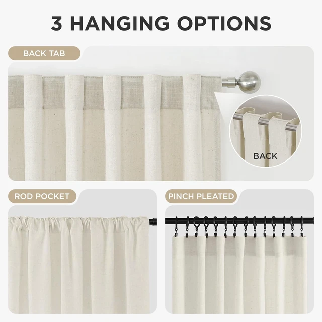 Alt view image 5 of 7 - Curtains, 108 Inches Long, 2 Panels Set, Farmhouse Drapes for Living Room, Semi-Blackout, Linen-Polyester, Ivory on Linen, Rod Pocket