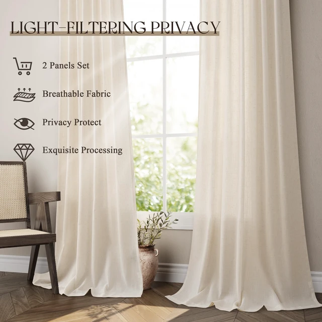Alt view image 4 of 6 - Cream Linen Curtains 84 Inch Long 2 Panels for Living Room
Beige Flax Light Filtering Sheer Curtain,Back Tab Pocket Pleated Look,Farmhouse Textured Privacy Drapes for Bedroom Window
Visit the Jowels S