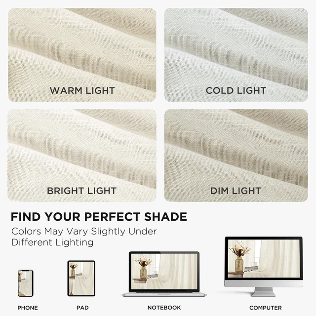 Alt view image 6 of 7 - Curtains, 108 Inches Long, 2 Panels Set, Farmhouse Drapes for Living Room, Semi-Blackout, Linen-Polyester, Ivory on Linen, Rod Pocket