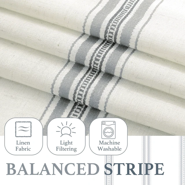 Alt view image 3 of 7 - Extra Long Farmhouse Linen Curtains for Bedroom, French Blue Stripes, Privacy Light Filtering Drapes Rod Pocket Back Tab, Boho Chic Curtains for Living Room, 1 Pair, 52W x 84L