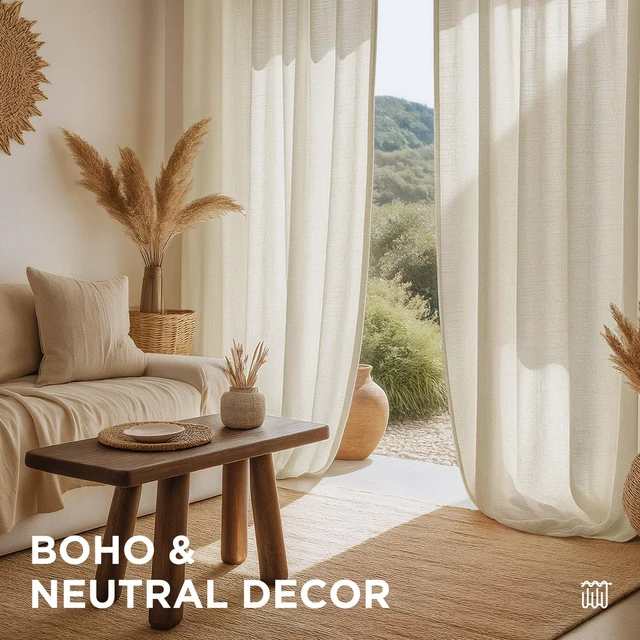 Alt view image 7 of 7 - Curtains, 108 Inches Long, 2 Panels Set, Farmhouse Drapes for Living Room, Semi-Blackout, Linen-Polyester, Ivory on Linen, Rod Pocket