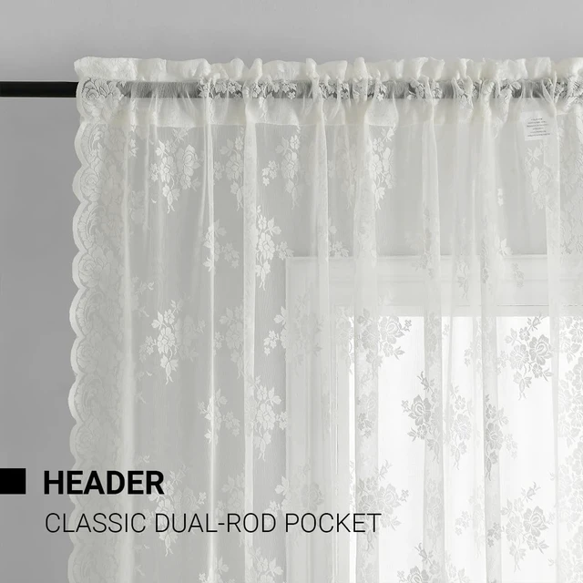Alt view image 3 of 7 - Ivory Lace Curtains for Bedroom Rustic Floral 52 x 84 Inch, 2 Panels
Rod Pocket, Intricate Knitted Detail, Softened Glare, Soft Country Elegance, Classic Full-Length Look, Privacy
