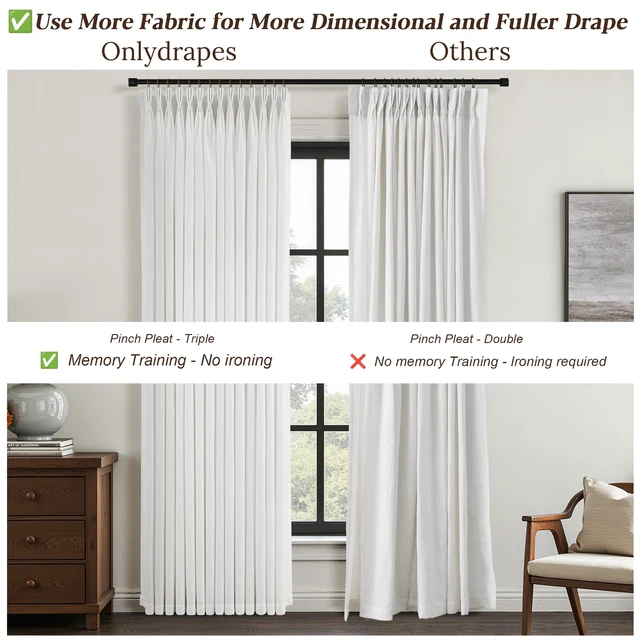 Alt view image 5 of 7 - Beige White Thick Linen Semi Sheer Curtains 84 Inches Long for Living Room Bedroom 2 Panels Set Memory Shape Trained Pinch Pleated Curtains Light Filtering Privacy Window Curtain & Drapes 84 Inch