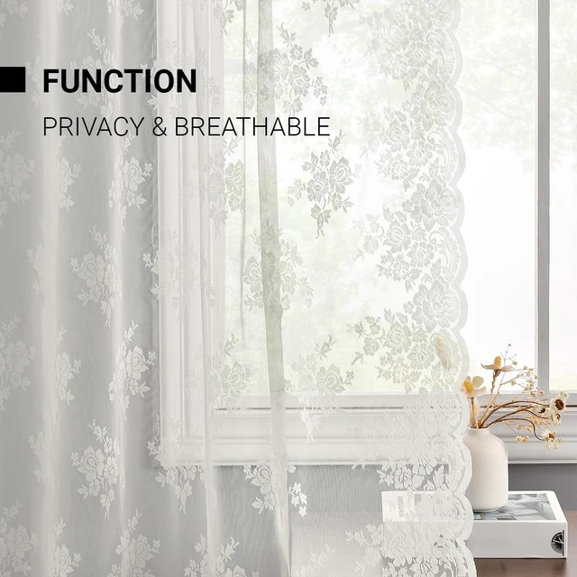Alt view image 4 of 7 - Ivory Lace Curtains for Bedroom Rustic Floral 52 x 84 Inch, 2 Panels
Rod Pocket, Intricate Knitted Detail, Softened Glare, Soft Country Elegance, Classic Full-Length Look, Privacy