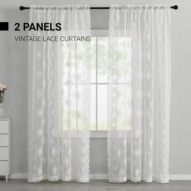 Alt view image 5 of 7 - Ivory Lace Curtains for Bedroom Rustic Floral 52 x 84 Inch, 2 Panels
Rod Pocket, Intricate Knitted Detail, Softened Glare, Soft Country Elegance, Classic Full-Length Look, Privacy