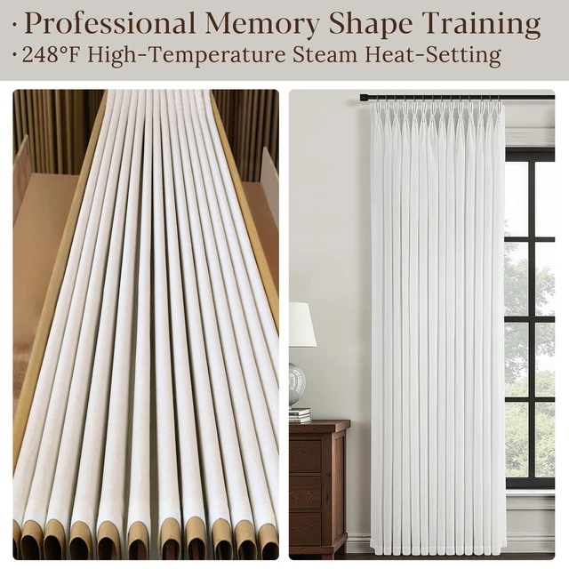 Alt view image 6 of 7 - Beige White Thick Linen Semi Sheer Curtains 84 Inches Long for Living Room Bedroom 2 Panels Set Memory Shape Trained Pinch Pleated Curtains Light Filtering Privacy Window Curtain & Drapes 84 Inch