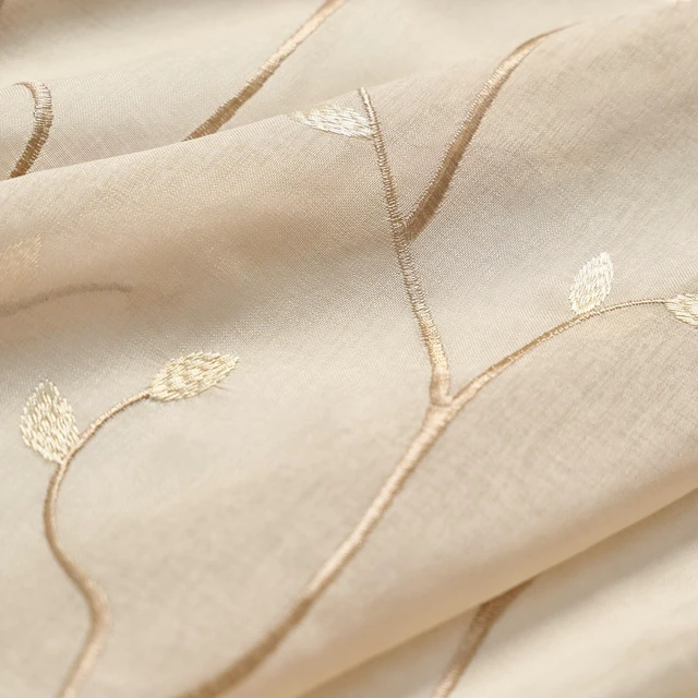 Alt view image 5 of 7 - jinchan Beige Leaf Voile Embroidered Curtains 84 Inch Grommet Top 2 Panels
Light filtering, sheer, vintage, farmhouse, botanical, cottagecore, living room, bedroom, window treatment, home decor