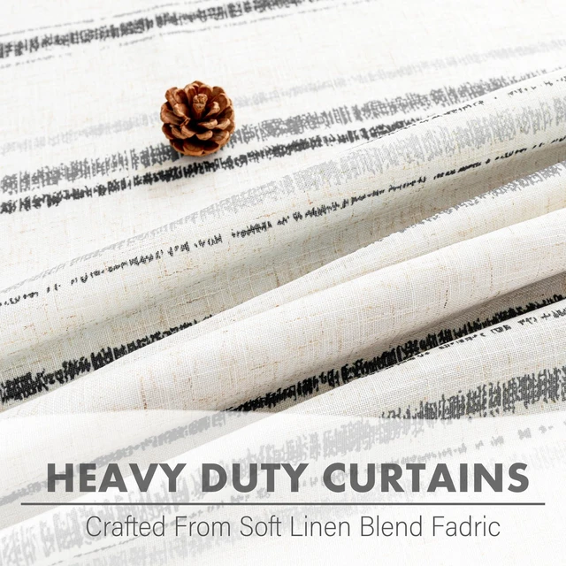 Alt view image 6 of 7 - Grey Striped Curtains 100% Blackout 84 Inches Long Gray Ticking Stripe Pinstripe Patterned Farmhouse Rustic Linen Blend Double Layer Drapes for Bedroom, Grommet, 2 Panels, 52" Wide