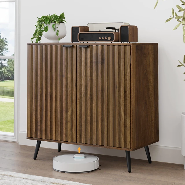 Main image of Fluted Sideboard Cabinet, Freestanding Walnut Buffet Cabinet with Adjustable Shelf, Wood Storage Cabinet for Living Room, Entryway, Hallway
