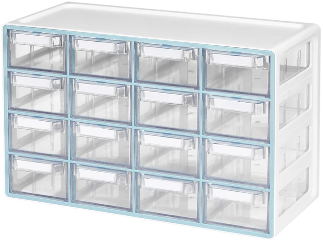 Main image of 16-Drawer Storage Cabinet Organizer, Blue, Made in Korea
Stackable. Adjustable. Easy Visibility.