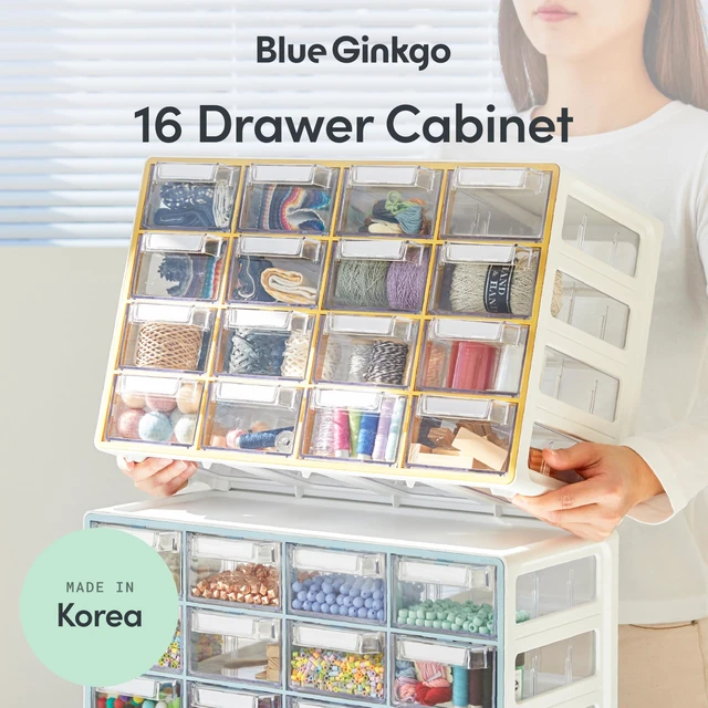 Alt view image 2 of 7 - 16-Drawer Storage Cabinet Organizer, Blue, Made in Korea
Stackable. Adjustable. Easy Visibility.