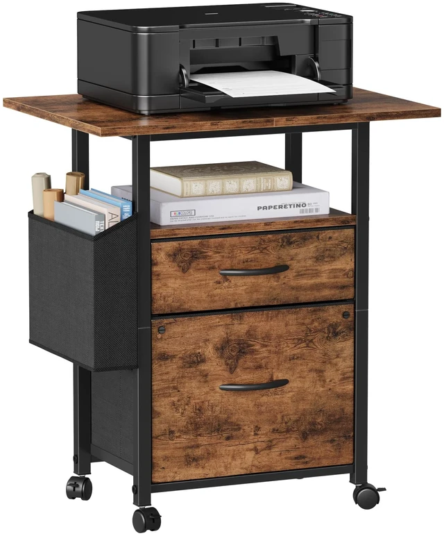 Main image of 2 Drawer File Cabinet 24''W, Mobile Filing Cabinet, Printer Stand
24'' Extended Desktop for Large Printer, Rolling, Side Bag, Fits A4/Letter Size, Home Office, Fabric Drawer, Light Brown