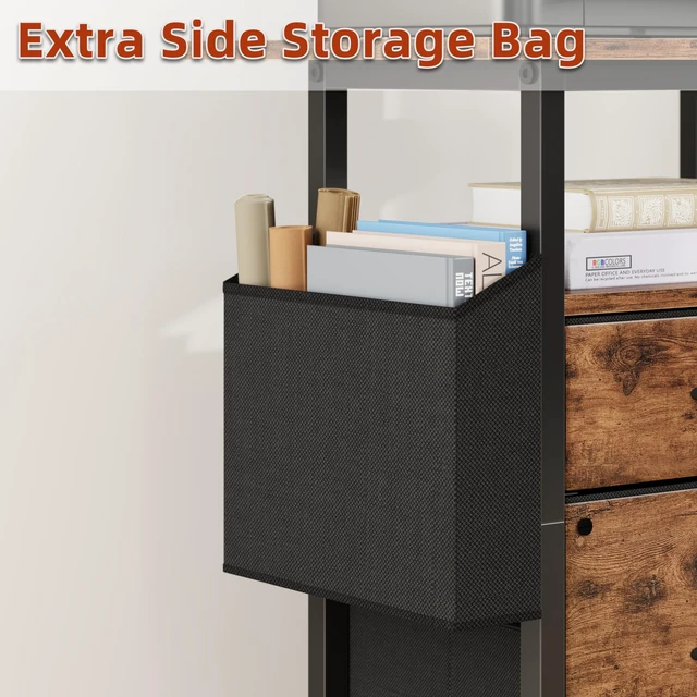 Alt view image 4 of 7 - 2 Drawer File Cabinet 24''W, Mobile Filing Cabinet, Printer Stand
24'' Extended Desktop for Large Printer, Rolling, Side Bag, Fits A4/Letter Size, Home Office, Fabric Drawer, Light Brown