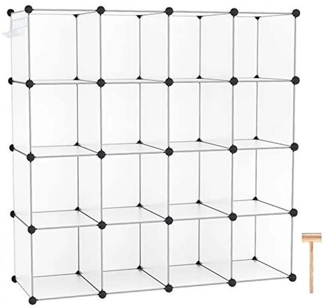 Main image of 16 Cube Storage Organizer Cube Shelves Units Storage Cubes, White
Plastic DIY Closet Organizer, Stackble Modular Closet Storage Shelves Ideal for Home, Bedroom, 48.4" L × 12.4" W × 48.4" H