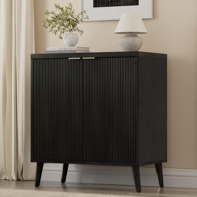 Main image of Fluted Buffet Cabinet with Storage, Modern Sideboard Cabinet
Double Doors, Adjustable Shelf, Accent Buffet Table for Kitchen, Dining Room, Living Room, Entryway & Hallway, Black