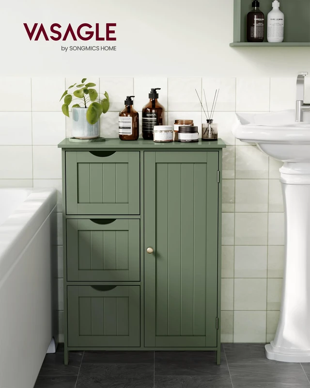 Alt view image 2 of 6 - Bathroom Floor Storage Cabinet, 3 Drawers, Forest Green
Bathroom Storage Unit, 3 Drawers, 23.6"L x 11.8"W x 31.9"H, SOFIE Collection