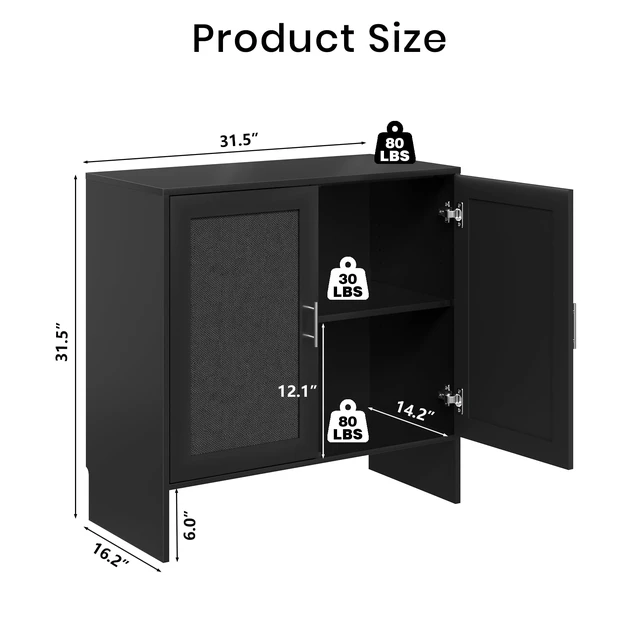 Alt view image 2 of 7 - Buffet Cabinet with Storage, Farmhouse Sideboard with Black Rattan Doors & Adjustable Shelf, 31.5" Narrow Coffee Bar Cabinet, Kitchen Storage Credenza, Entryway Accent Liquor Cabinet