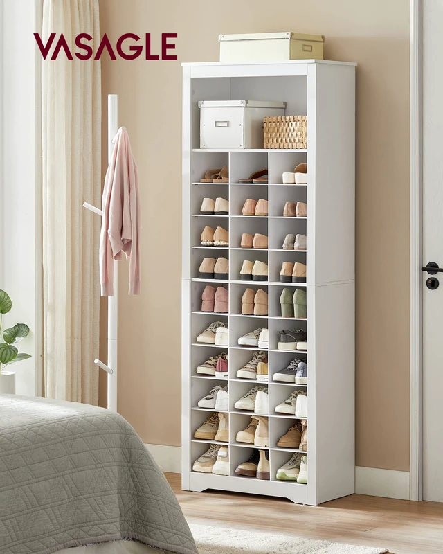 Alt view image 2 of 7 - Tall Shoe Storage Cabinet, 10Tier, Holds Up to 30 Pairs of Shoes
Vertical Wood Rack, 24.8 x 12.6 x 73.7 inch, for Entryway, Cloud White, HELAN Collection ULBS273T14