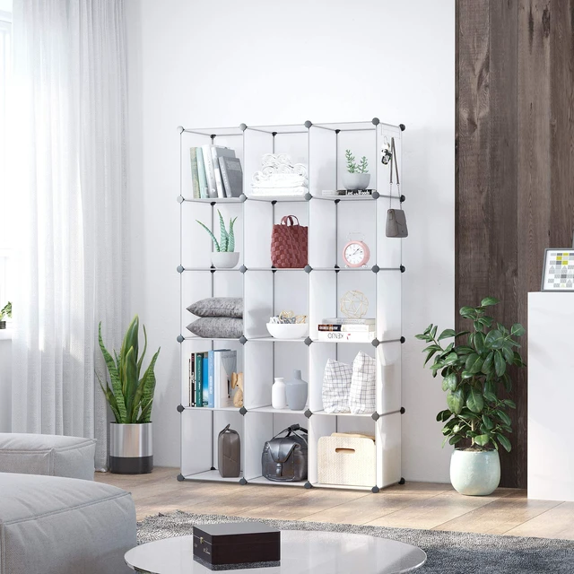 Alt view image 4 of 7 - 16 Cube Storage Organizer Cube Shelves Units Storage Cubes, White
Plastic DIY Closet Organizer, Stackble Modular Closet Storage Shelves Ideal for Home, Bedroom, 48.4" L × 12.4" W × 48.4" H