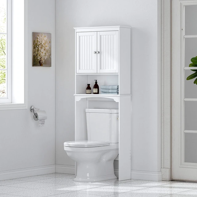 Alt view image 3 of 7 - h Over The Toilet Storage Cabinet with Doors, Bathroom Organizer
White, Adjustable Shelf, Anti-Tip Fitting, FSC-Certified MDF, Beadboard Design, 33.3" Toilet Clearance, Adjustable Crossbar