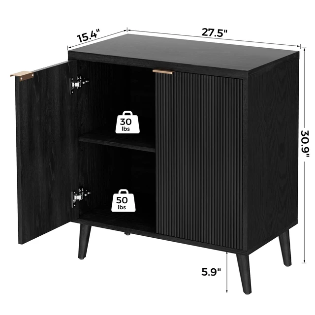 Alt view image 3 of 7 - Fluted Buffet Cabinet with Storage, Modern Sideboard Cabinet
Double Doors, Adjustable Shelf, Accent Buffet Table for Kitchen, Dining Room, Living Room, Entryway & Hallway, Black