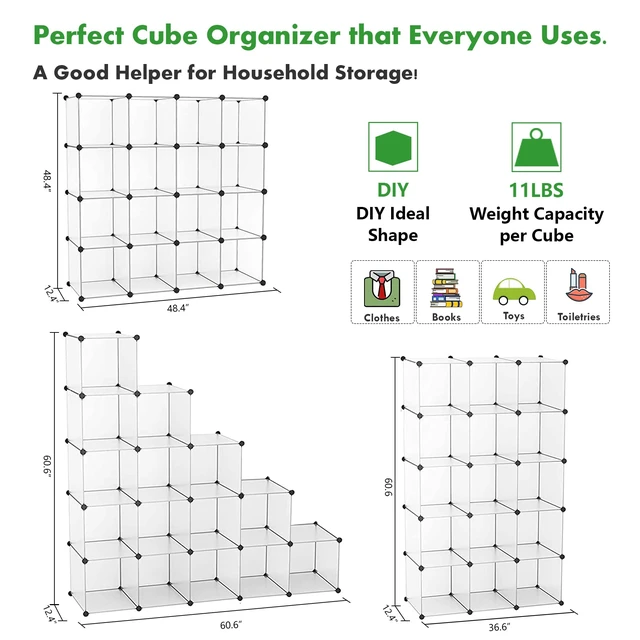 Alt view image 5 of 7 - 16 Cube Storage Organizer Cube Shelves Units Storage Cubes, White
Plastic DIY Closet Organizer, Stackble Modular Closet Storage Shelves Ideal for Home, Bedroom, 48.4" L × 12.4" W × 48.4" H