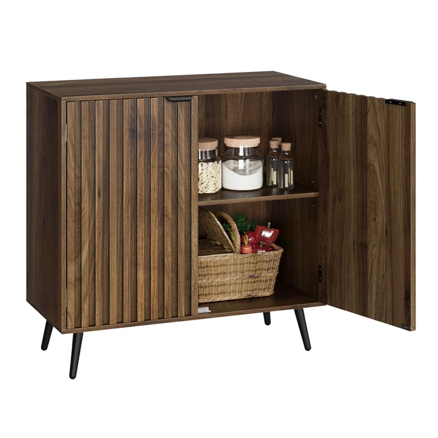Alt view image 7 of 7 - Fluted Sideboard Cabinet, Freestanding Walnut Buffet Cabinet with Adjustable Shelf, Wood Storage Cabinet for Living Room, Entryway, Hallway