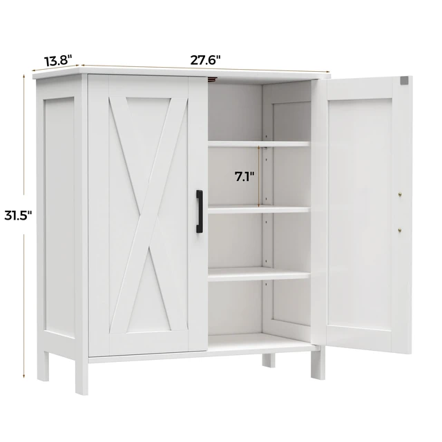 Alt view image 4 of 7 - Farmhouse Shoe Cabinet with 2 Barn Doors & Wood Legs
Tall 4-Tier Shoe Storage Cabinet, 3 Adjustable Shelves, Shoe Rack Organizer, for Entryway, Hallway, Closet, White