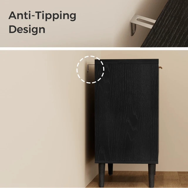 Alt view image 4 of 7 - Fluted Buffet Cabinet with Storage, Modern Sideboard Cabinet
Double Doors, Adjustable Shelf, Accent Buffet Table for Kitchen, Dining Room, Living Room, Entryway & Hallway, Black